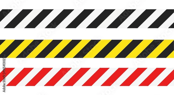 Fototapeta Set of Three Black and White, Yellow and Black, and Red and White Hazard Warning Stripes