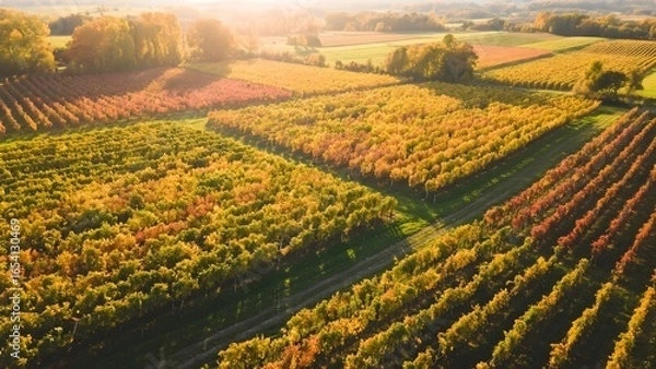 Fototapeta Aerial View of a Colorful Autumn Vineyard