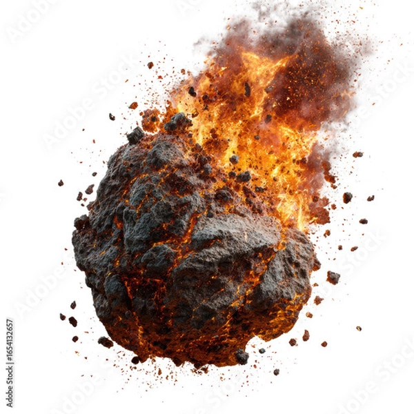 Fototapeta Fiery asteroid explosion on transparent background