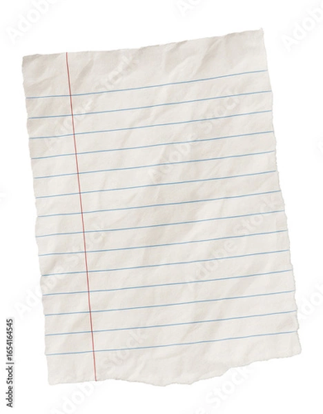 Fototapeta Torn lined notebook paper with blue lines and left margin.