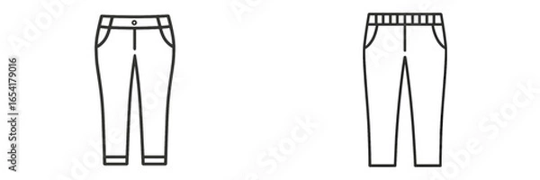 Fototapeta Variety of stylish pants displayed in a minimalist design, showcasing two unique styles for casual wear