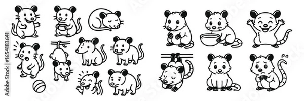 Fototapeta Charming vector illustration of playful mice in various activities