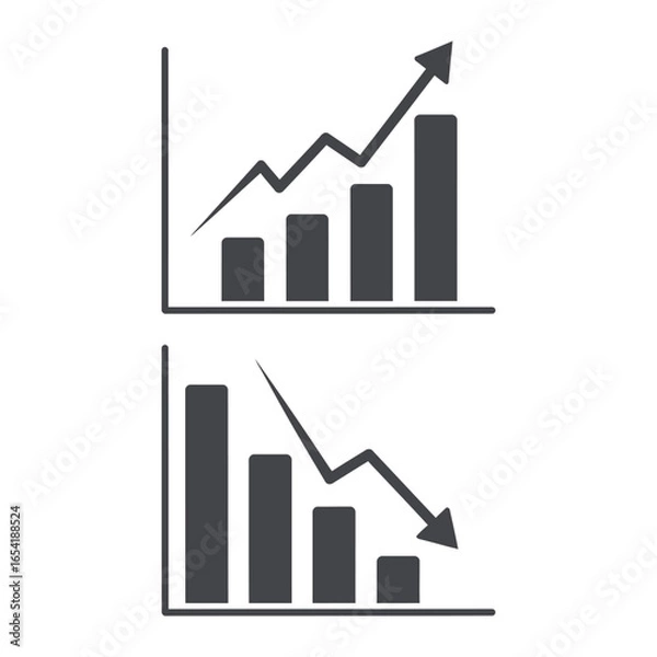 Fototapeta Two graphs showing upward and downward trends with arrow indicators on a white background vector