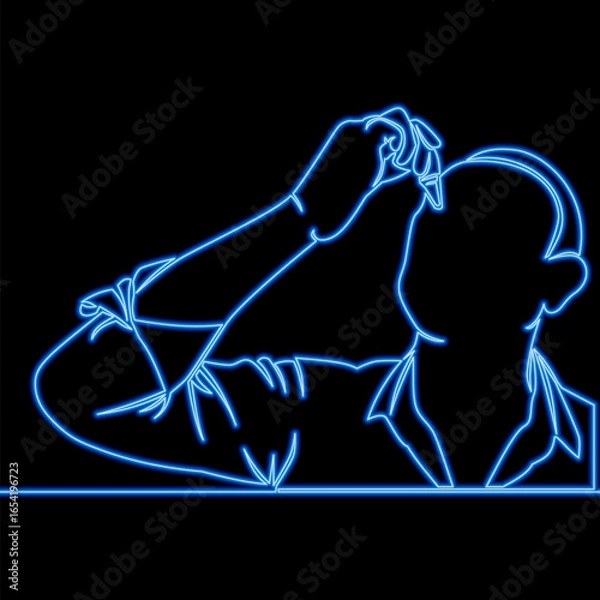 Fototapeta Man using eye drops for dry eyes relief icon neon glow vector illustration concept