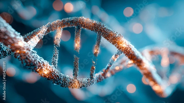 Fototapeta Close-up of a frosty dna double helix structure with a vibrant bokeh background