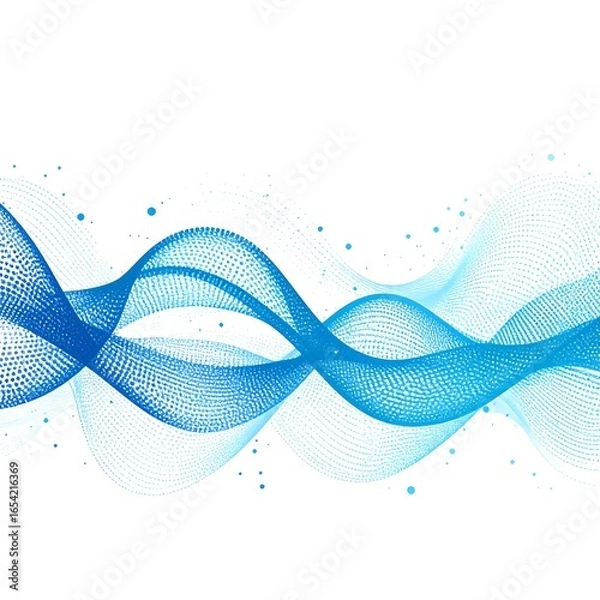 Fototapeta Blue wavy lines of particles on a white background, suggesting data flow or abstract motion.