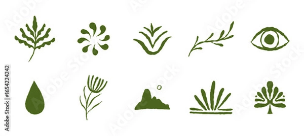 Fototapeta Vector abstract logo templates, icons and symbols, art prints with minimal shapes in  floral wavy ink rough hand drawn naive style, cover, packaging, branding design templates