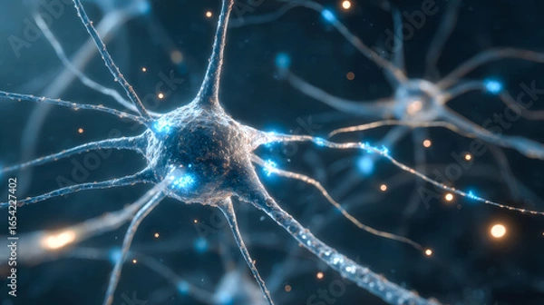 Fototapeta Close-up of a neuron cell highlighting neural network connections