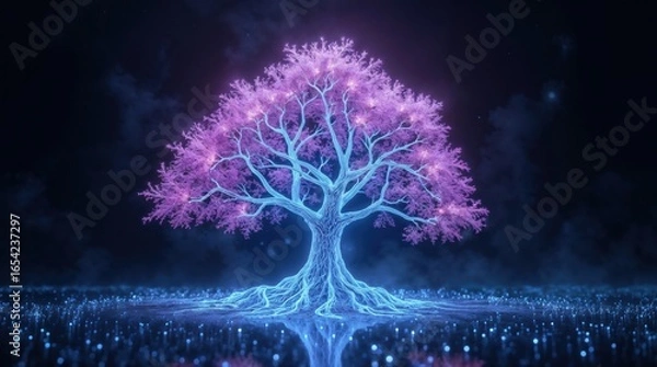 Obraz An ethereal glowing tree with a pink canopy and blue luminous trunk