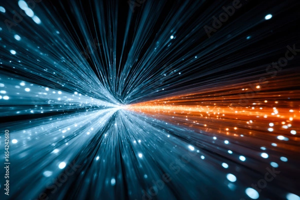 Fototapeta Dynamic light streaks representing high-speed data transmission