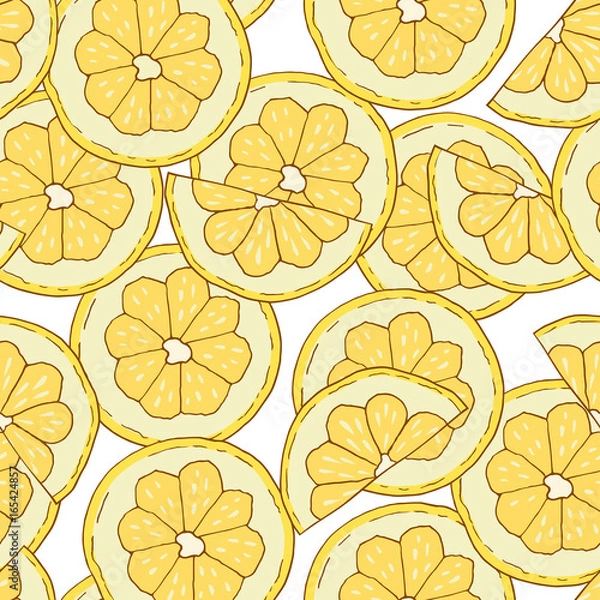 Fototapeta Hand drawn lemon pattern. Vintage style, white background