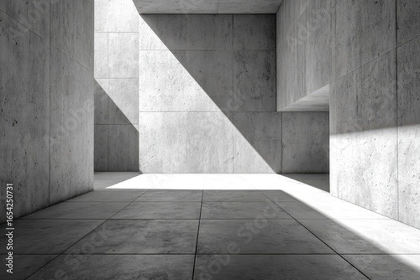 Fototapeta Minimalist concrete architectural space with dynamic light and shadow_effects
