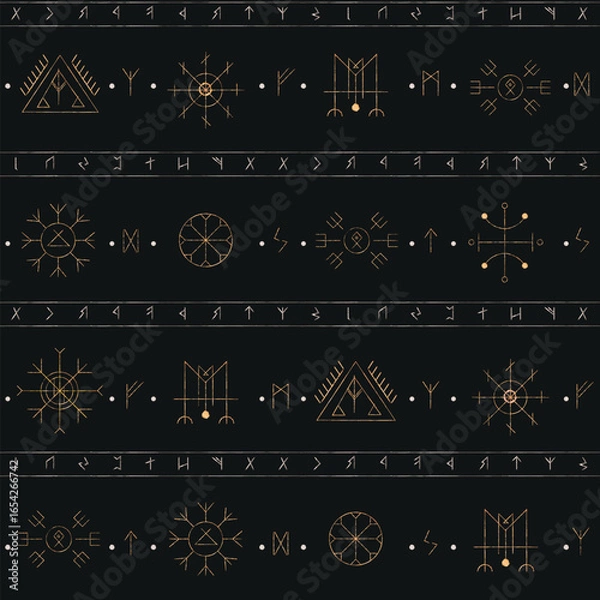 Obraz Viking metallic runes. Seamless pattern.