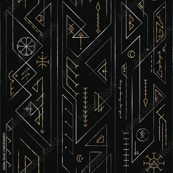 Obraz Viking metallic runes. Seamless pattern.