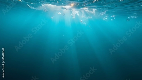 Fototapeta Abstract underwater scene with fragmented light beams in turquoise water, evoking a sense of fluid motion.