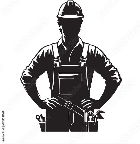 Obraz Construction Worker Silhouette with Tools