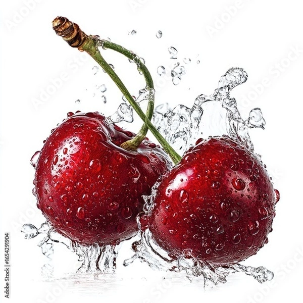 Fototapeta Two ripe cherries in water splash