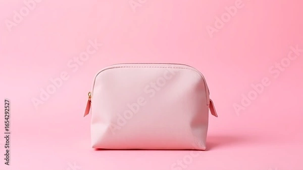 Fototapeta A stylish makeup bag displayed on a pink background, emphasizing elegance and organization.