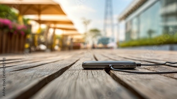 Obraz Gray device on wooden deck
