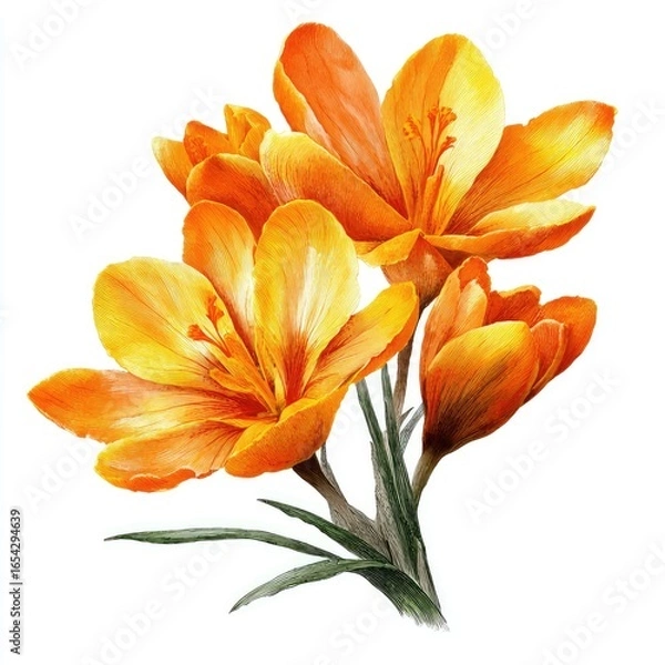 Fototapeta Vibrant orange and yellow crocus bouquet