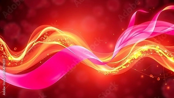 Fototapeta A pink ribbon transforming into a golden energy wave against a cellular background, symbolizing dynamic change.