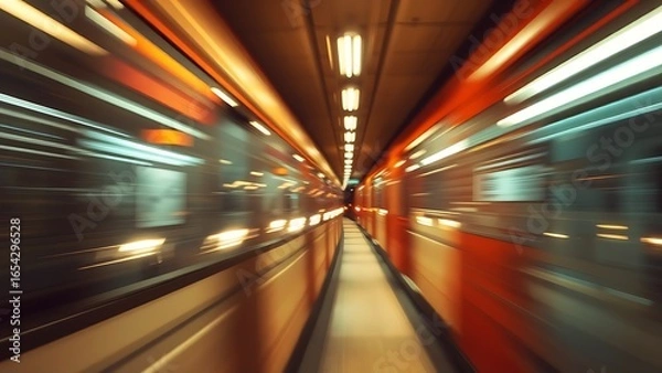 Fototapeta An abstract urban transit scene with motion streaks, capturing dynamic city energy.