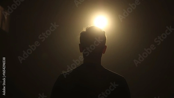 Fototapeta A silhouette in dim light with a faint glow, creating a mysterious and atmospheric mood.