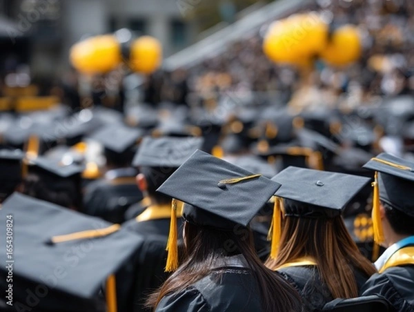 Obraz Graduates in Cap and Gown at Commencement, Celebrating Academic Success and the Journey Towards Professional Life.