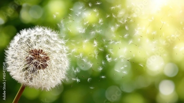 Obraz Dandelion Seed Dispersal in Nature, Symbolizing Journey, Graduation, and the Concept of New Beginnings.