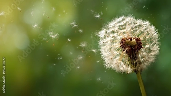 Obraz Dandelion Seed Dispersal in Nature, Symbolizing Journey, Graduation, and the Concept of New Beginnings.