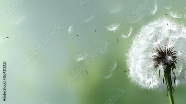 Obraz Dandelion Seed Dispersal in Nature, Symbolizing Journey, Graduation, and the Concept of New Beginnings.