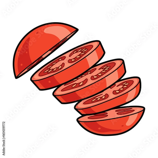 Fototapeta Illustration of sliced red tomato, showing the seeds and juicy flesh.