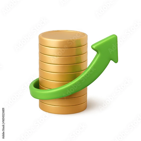 Fototapeta Growth of Finance – 3D Gold Coins with Upward Arrow