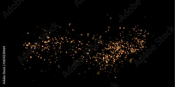 Fototapeta Overlay, shine, orange, starburst, decoration create festive sky. PNG fireworks and gold glow sparkle in transparent background. Bright shiny PNG effect perfect for holiday card and luxury design.