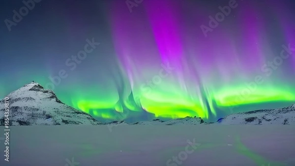 Obraz Sunrise over the mountains: A breathtaking landscape with a vibrant sky, a serene river, and the last traces of night's dark colors fading into the sun's warm light