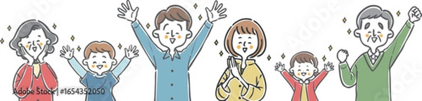Fototapeta 喜んでいる家族三世帯　上半身　ベクター
