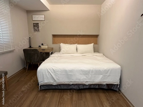 Fototapeta Modern Minimalist Bedroom Interior with Desk