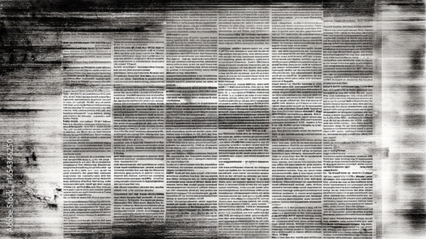 Fototapeta Faded newspaper print with monochrome distortion effect creates vintage and textured background, evoking nostalgic and artistic atmosphere in black and white style