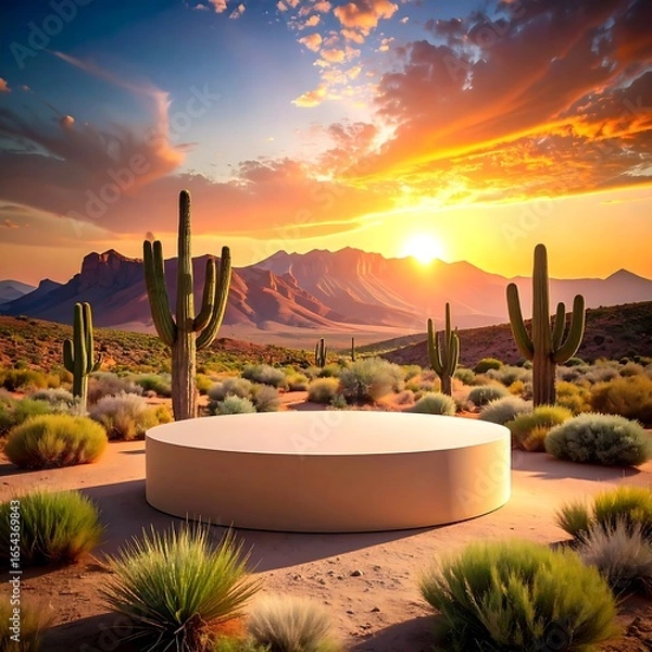 Obraz Desert sunrise scene with a circular platform