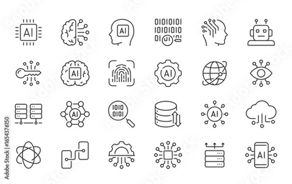 Obraz Artificial Intelligence web icons in line style. Innovation technology, machine, robot, bot, brain, collection. Vector illustration.