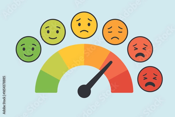 Fototapeta Pain scale chart for measurement and assessment. Emoticon faces show pain degrees from none to severe. Rating meter for patient feedback, satisfaction, and medical symptoms.