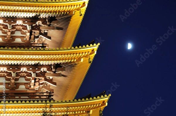 Obraz 五重塔と半月　1