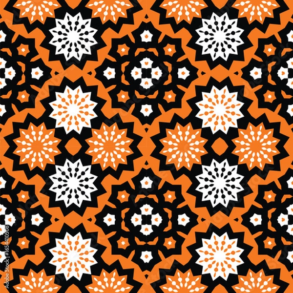 Fototapeta Orange and Black Geometric Floral Pattern
