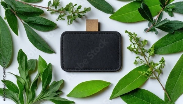 Obraz Blank black card surrounded by greenery
