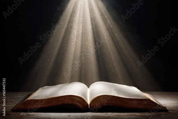 Fototapeta Open book bathed in golden light