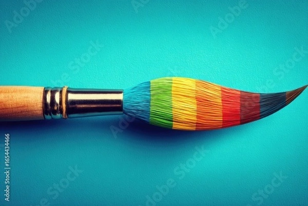 Obraz Close-up of a colorful paintbrush on a teal background