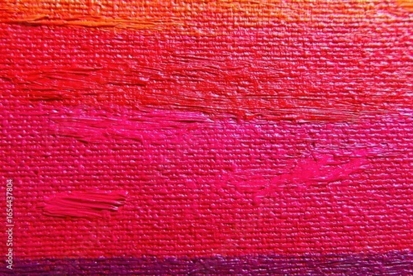 Obraz Abstract close-up of vibrant, textured, painted canvas in hues of red, orange, and purple