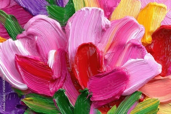 Obraz Abstract floral painting with thick impasto brushstrokes in vibrant colors