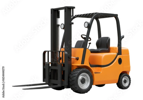 Fototapeta オレンジ色のフォークリフト 黒色と金属パーツを備えた輸送用機械 3Dレンダリング