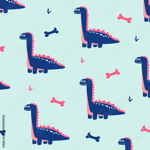 Obraz cute blue navy brontosaurus dinosaur seamless pattern vector cartoon design for kids fullprint fabric